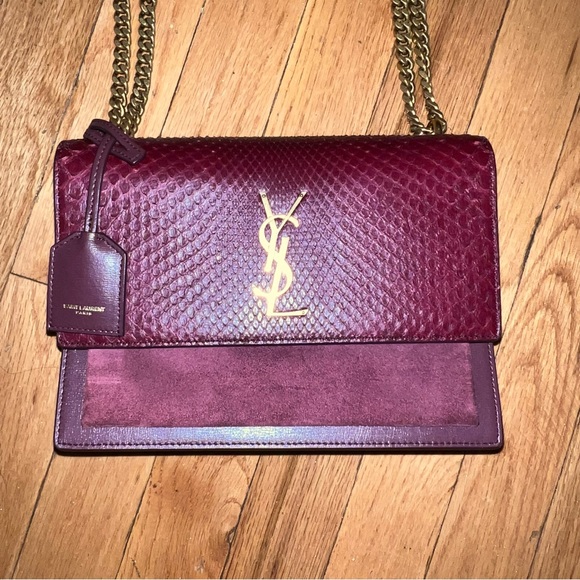 SAINT LAURENT YSL SUNSET CROSSBODY BAG ON CHAIN BURGUNDY - Picture 3 of 16